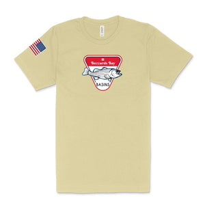 Yellow Buzzards Bay Basins T-Shirt - American Flag on Arm